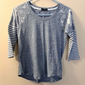 J. Crew Heather Gray and White 3/4 sleeve Tee